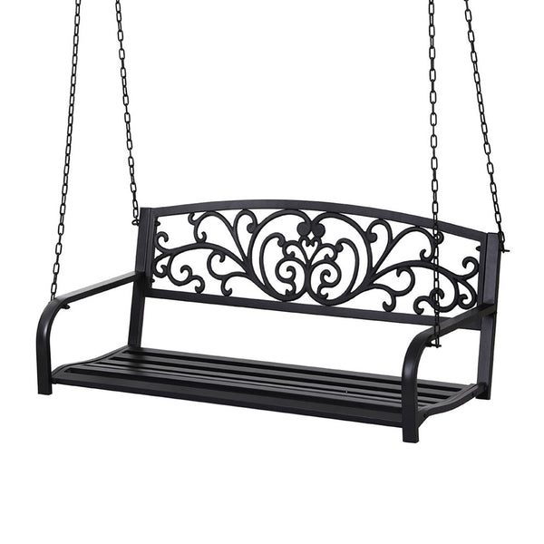  Outdoor Porch Swing Chair Patio Furniture Floral Backrest 2 Seater Black