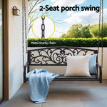 Outdoor Porch Swing Chair Patio Furniture Floral Backrest 2 Seater Black