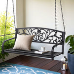 Outdoor Porch Swing Chair Patio Furniture Floral Backrest 2 Seater Black