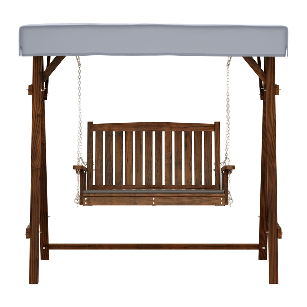 Outdoor Wooden Swing Chair Garden Bench Canopy 2 Seater Charcoal