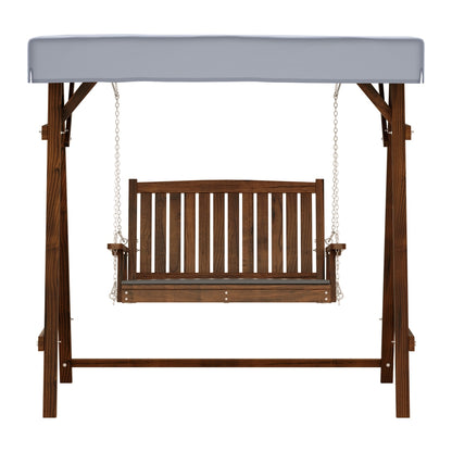 Outdoor Wooden Swing Chair Garden Bench Canopy 2 Seater Charcoal