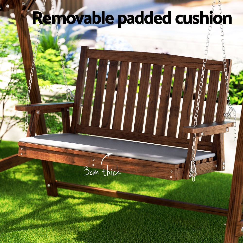 Outdoor Wooden Swing Chair Garden Bench Canopy 2 Seater Charcoal
