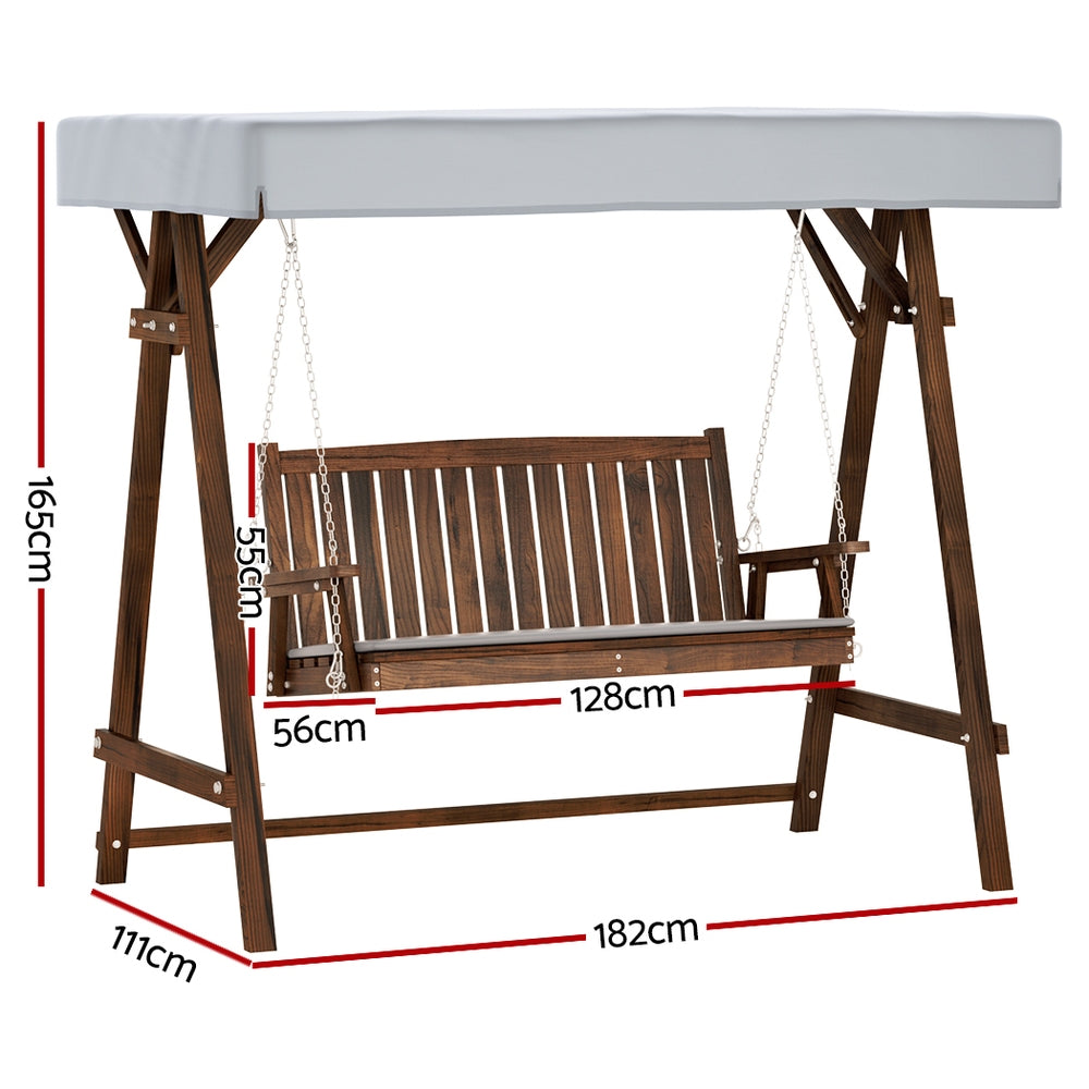 Wooden Swing Chair Garden Bench Canopy 3 Seater Outdoor