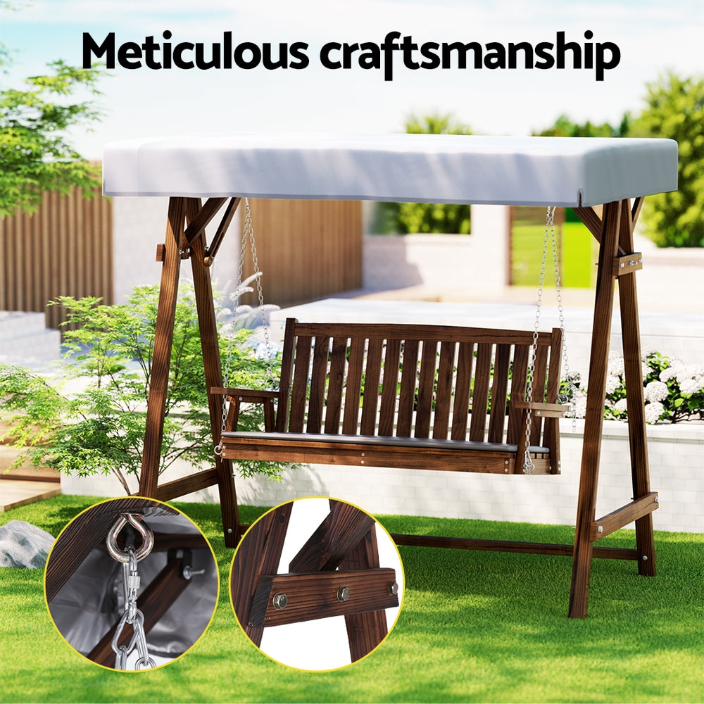 Wooden Swing Chair Garden Bench Canopy 3 Seater Outdoor