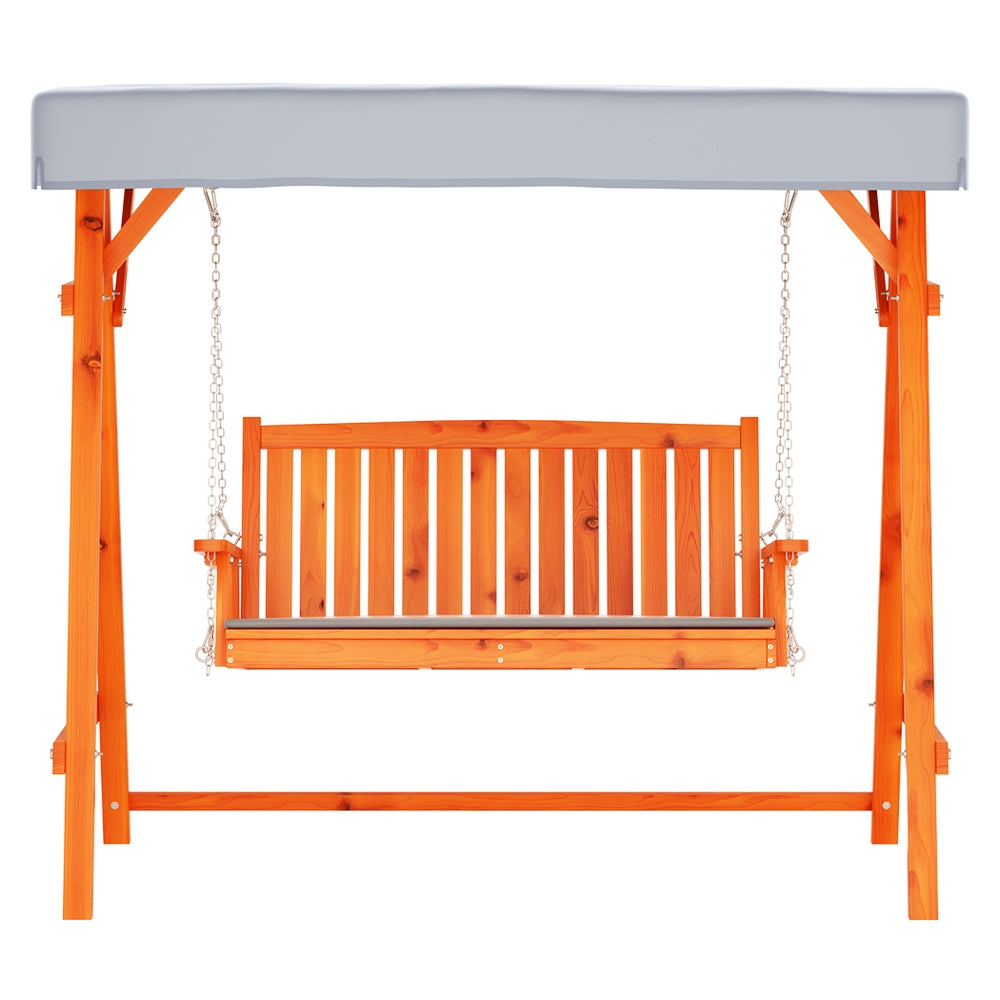 Outdoor Wooden Swing Chair Garden Bench Canopy Cushion 3 Seater Teak