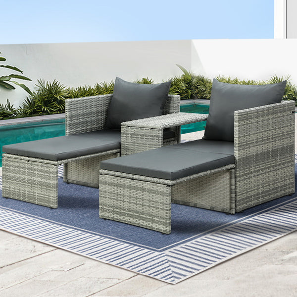  Sun Lounge Wicker Lounger Patio Outdoor Setting Day Bed Garden