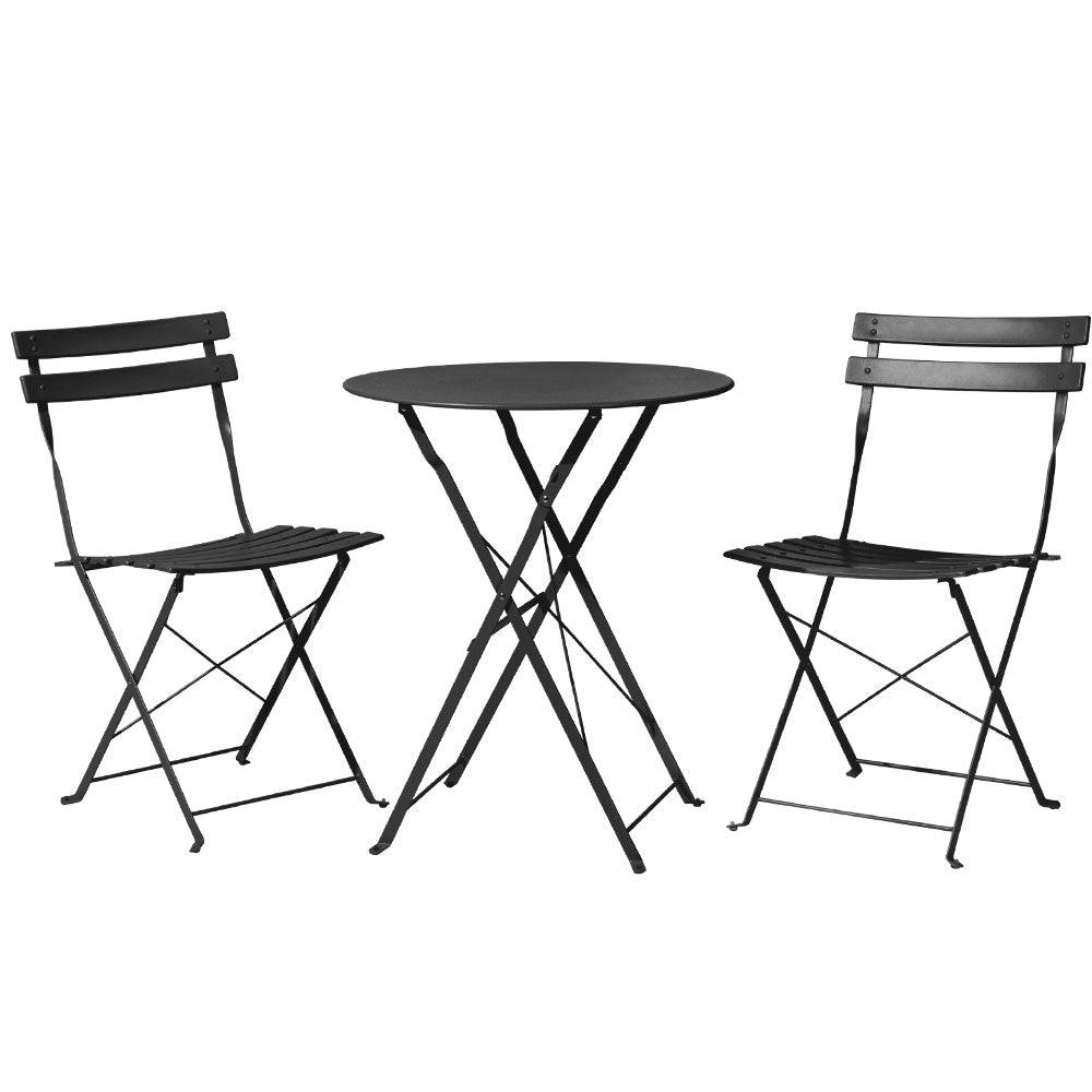 Gradeon 3Pc Outdoor Bistro Set Steel Table And Chairs Patio Furniture Black