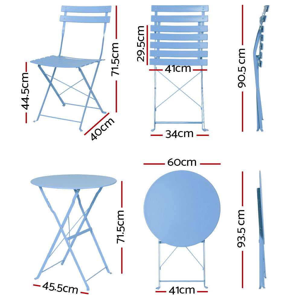 Outdoor Setting Table and Chairs Folding Bistro Set Patio Furniture Blue