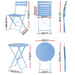 Outdoor Setting Table and Chairs Folding Bistro Set Patio Furniture Blue
