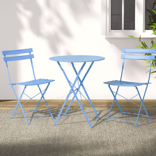  Outdoor Setting Table and Chairs Folding Bistro Set Patio Furniture Blue