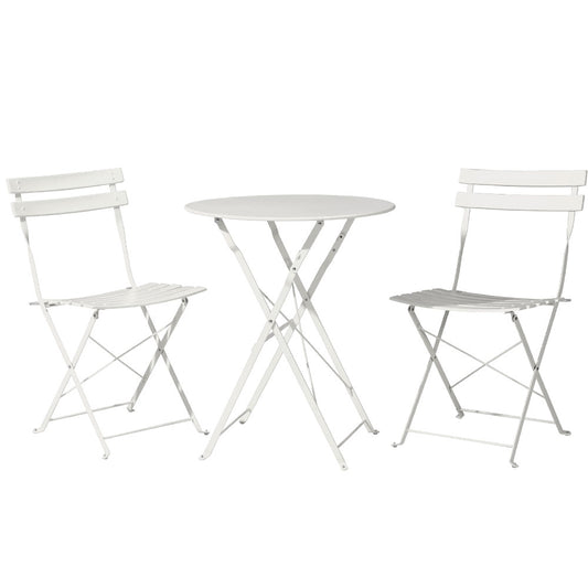 3Pc Outdoor Bistro Set Steel Table And Chairs Patio Furniture White