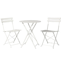 3Pc Outdoor Bistro Set Steel Table And Chairs Patio Furniture White