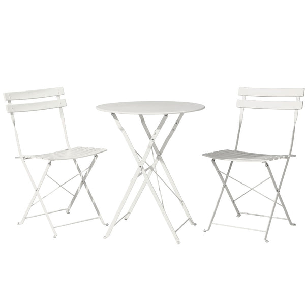  3Pc Outdoor Bistro Set Steel Table And Chairs Patio Furniture White