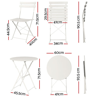 3Pc Outdoor Bistro Set Steel Table And Chairs Patio Furniture White