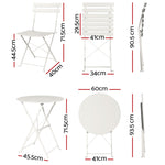 3Pc Outdoor Bistro Set Steel Table And Chairs Patio Furniture White