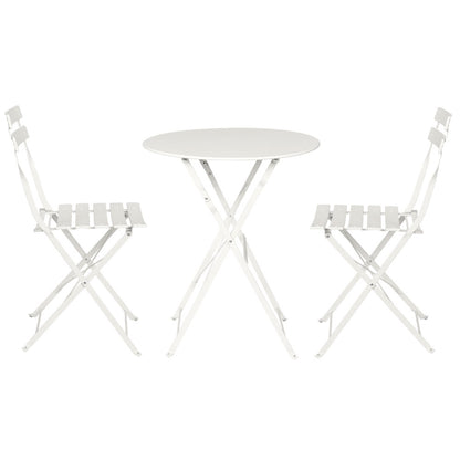 3Pc Outdoor Bistro Set Steel Table And Chairs Patio Furniture White