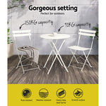 3Pc Outdoor Bistro Set Steel Table And Chairs Patio Furniture White