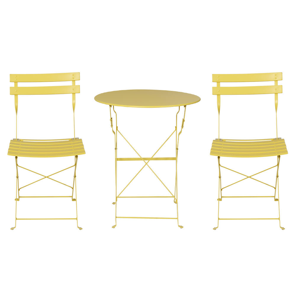Gradeon 3Pc Outdoor Bistro Set Steel Table And Chairs Patio Furniture Yellow