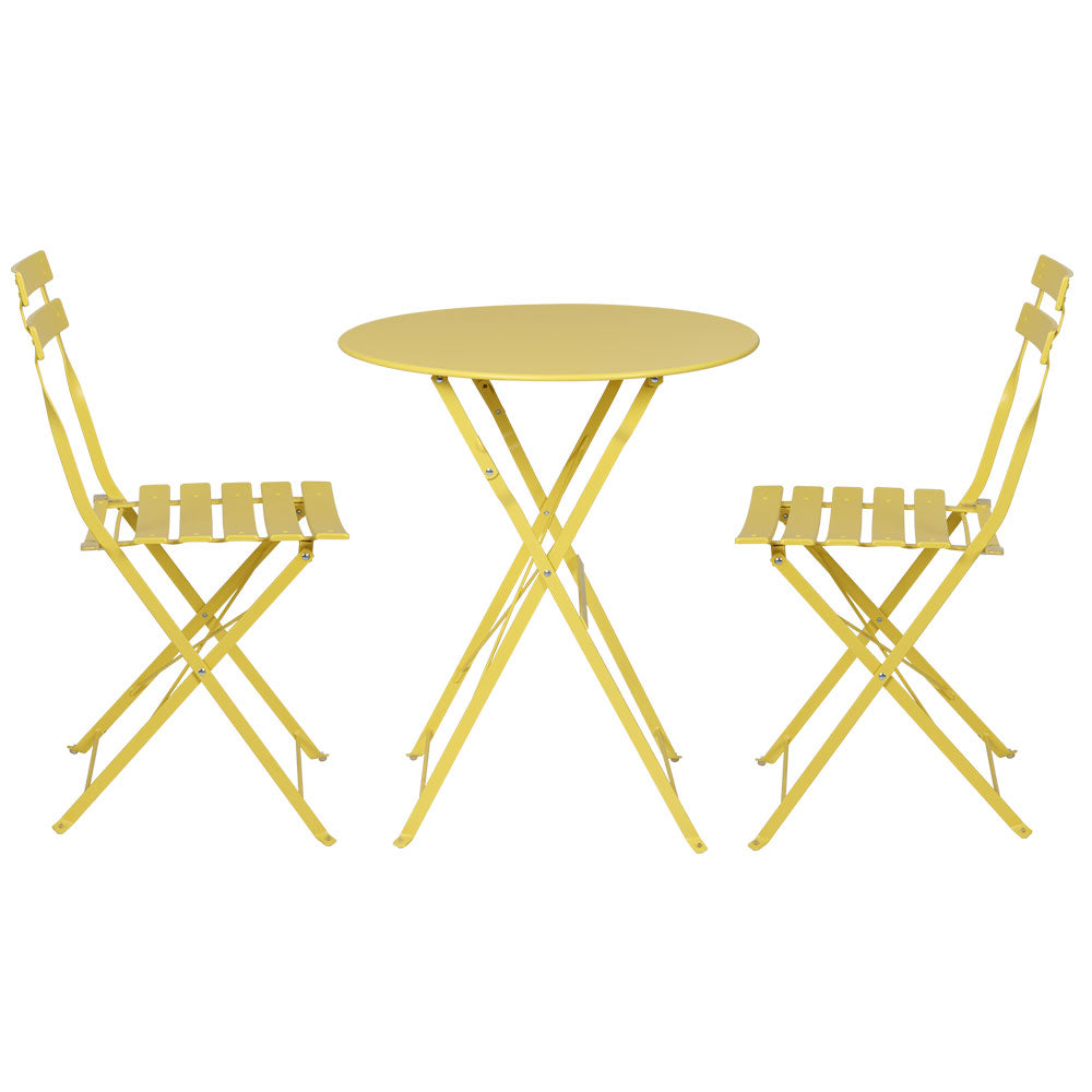 Gradeon 3Pc Outdoor Bistro Set Steel Table And Chairs Patio Furniture Yellow