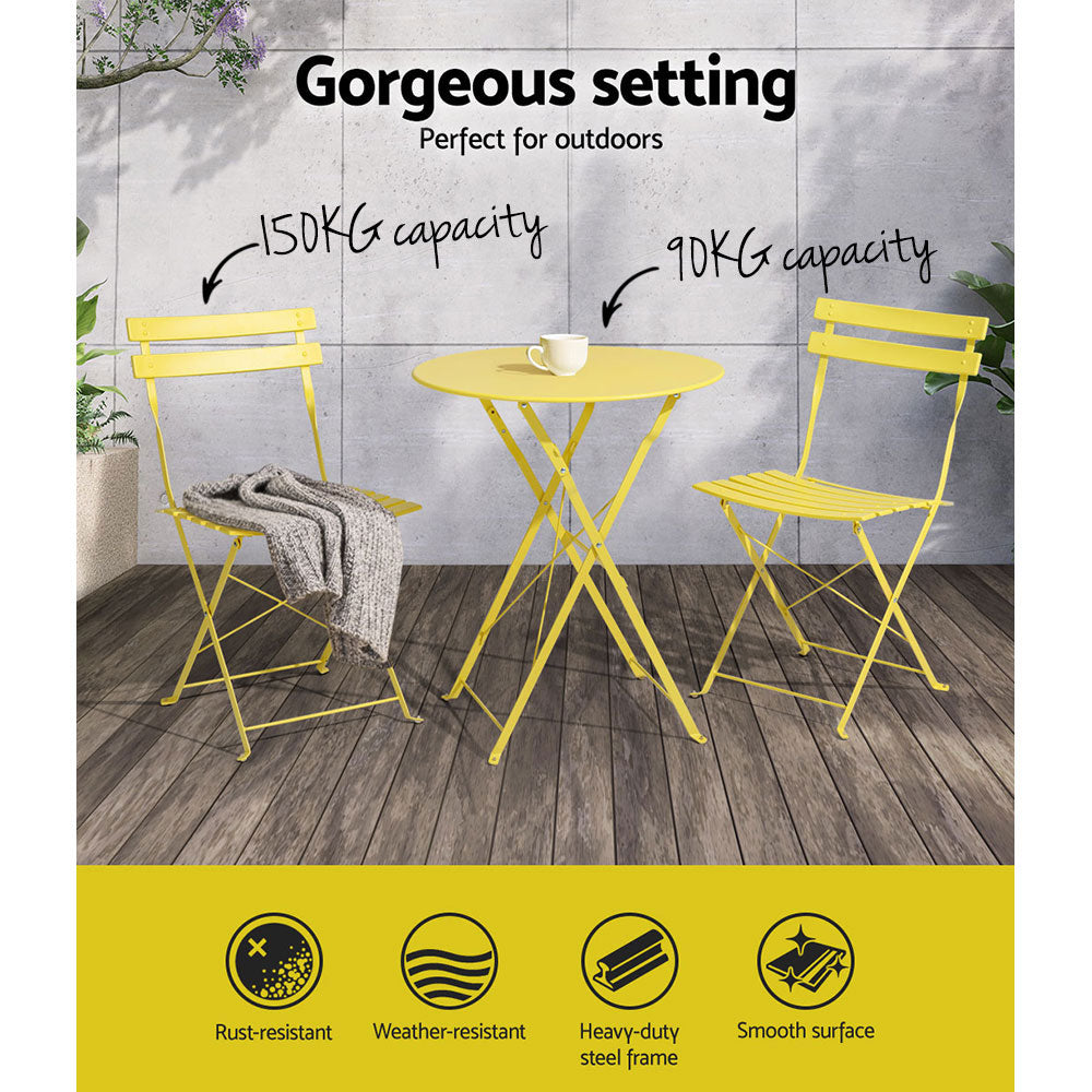 Gradeon 3Pc Outdoor Bistro Set Steel Table And Chairs Patio Furniture Yellow