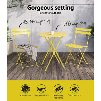 Gradeon 3Pc Outdoor Bistro Set Steel Table And Chairs Patio Furniture Yellow