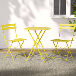 Gradeon 3Pc Outdoor Bistro Set Steel Table And Chairs Patio Furniture Yellow