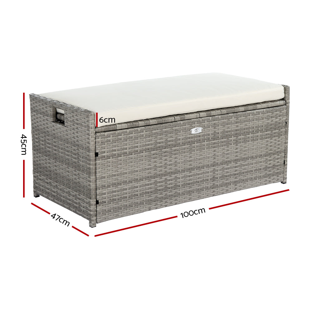 Outdoor Storage Bench Box with Wicker Cushion Chair