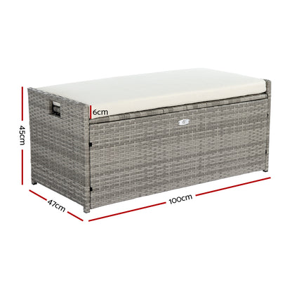 Outdoor Storage Bench Box with Wicker Cushion Chair