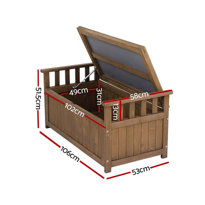 Outdoor Storage Bench Box Wooden Garden Toy Tool Sheds Patio Furniture Brown