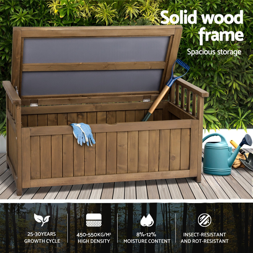 Outdoor Storage Bench Box Wooden Garden Toy Tool Sheds Patio Furniture Brown