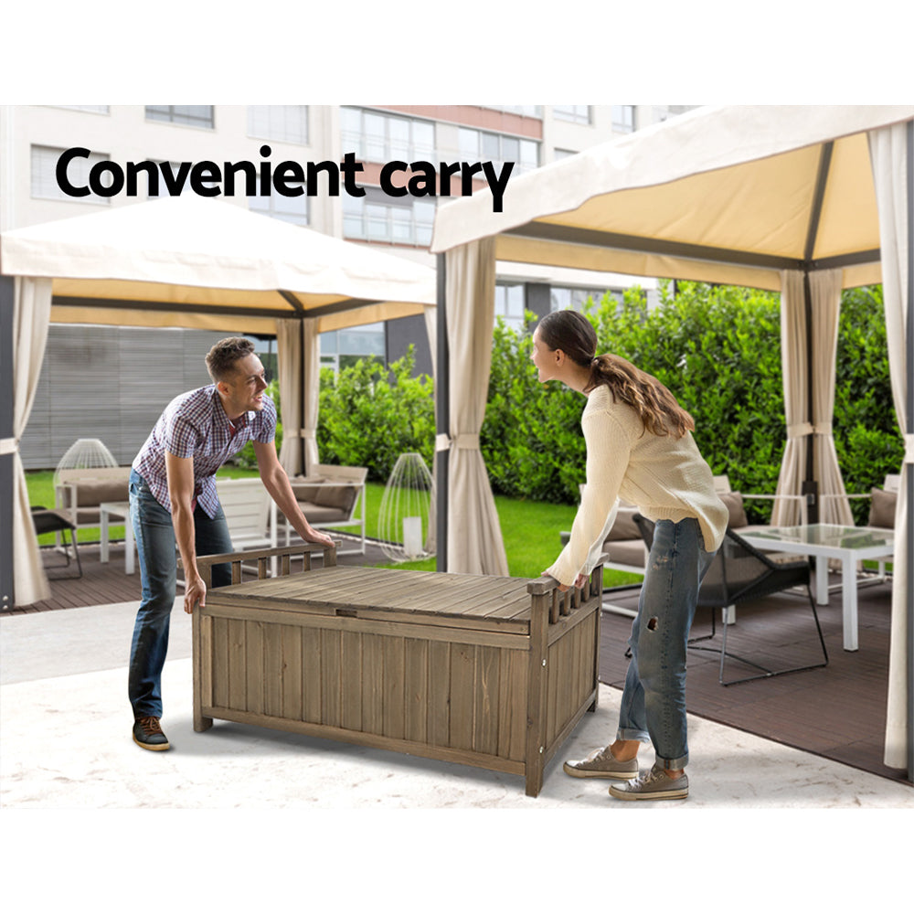 Outdoor Storage Bench Box Wooden Garden Toy Tool Sheds Patio Furniture Brown