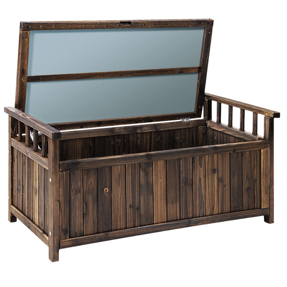 Outdoor Storage Bench Box Wooden Garden Toy Tool Shed Patio Charcoal