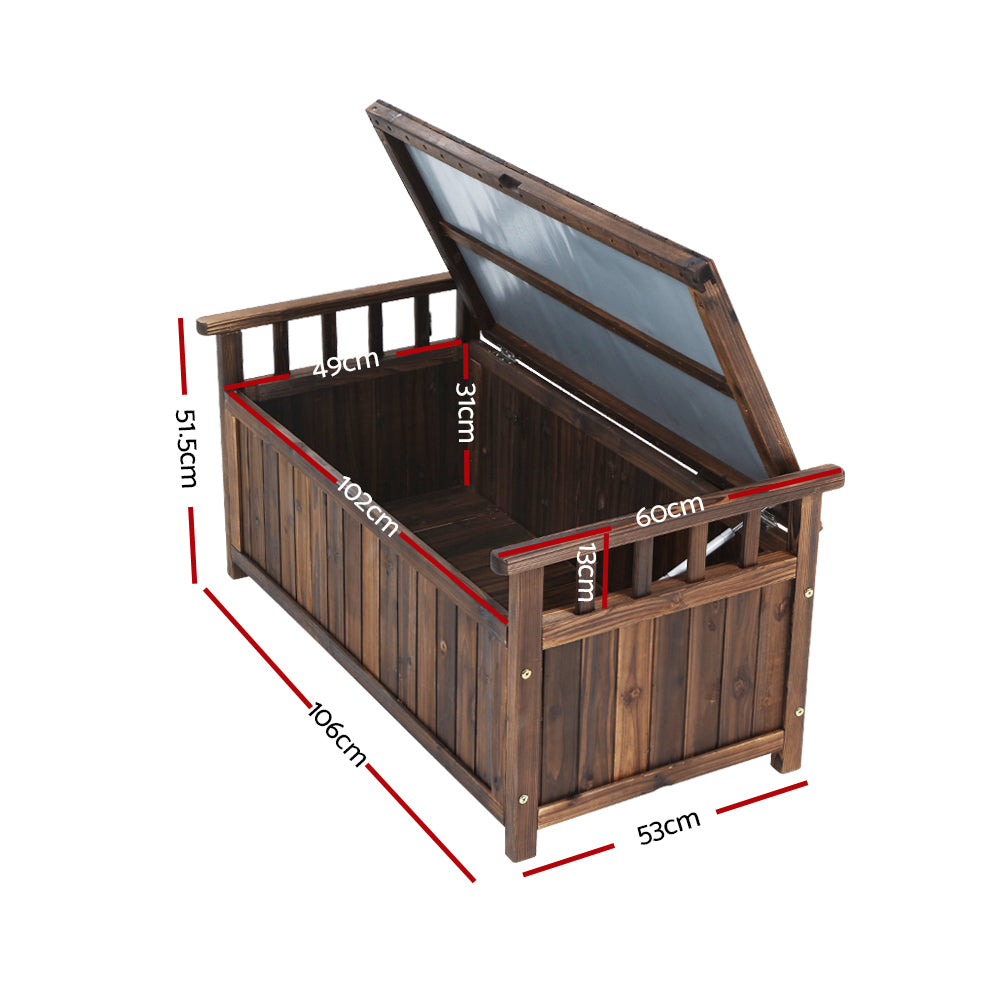 Outdoor Storage Bench Box Wooden Garden Toy Tool Shed Patio Charcoal