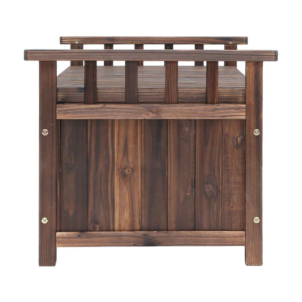 Outdoor Storage Bench Box Wooden Garden Toy Tool Shed Patio Charcoal