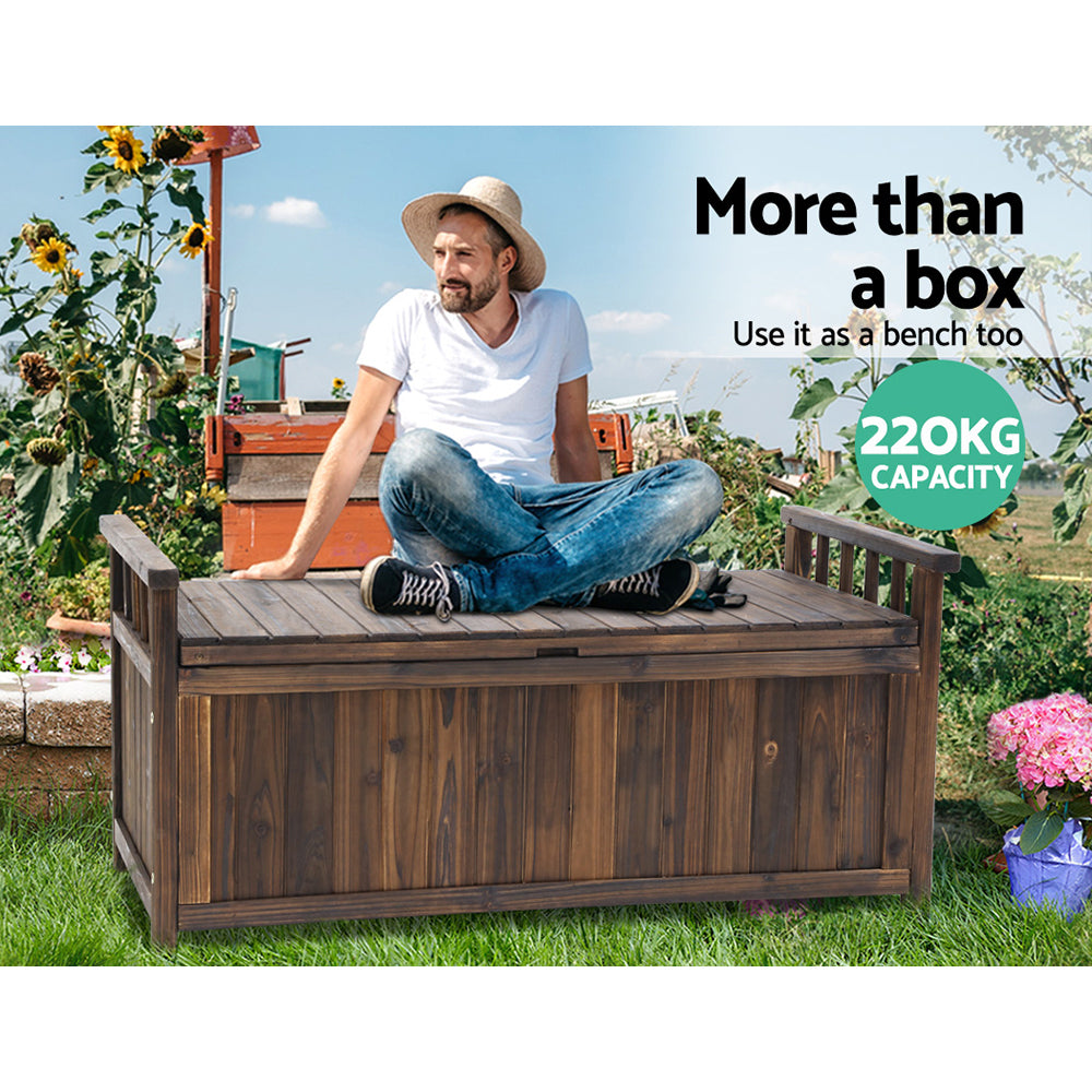 Outdoor Storage Bench Box Wooden Garden Toy Tool Shed Patio Charcoal