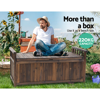 Outdoor Storage Bench Box Wooden Garden Toy Tool Shed Patio Charcoal