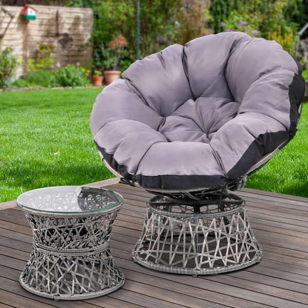  Outdoor Lounge Setting Papasan Chair Wicker Table Garden Furniture Grey