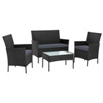 4 Seater Outdoor Sofa Set With Storage Cover Wicker Table Chair Black