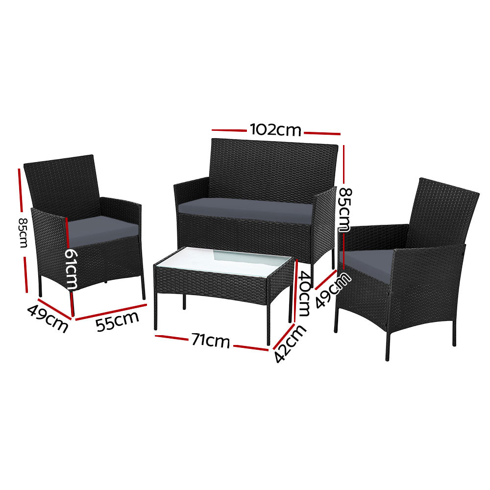 4 Seater Outdoor Sofa Set With Storage Cover Wicker Table Chair Black