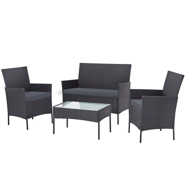  4 Seater Outdoor Sofa Set With Storage Cover Wicker Table Chair Darkgrey