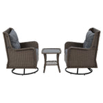 3Pc Outdoor Bistro Set Lounge Wicker Swivel Chairs Table Cushion Brown