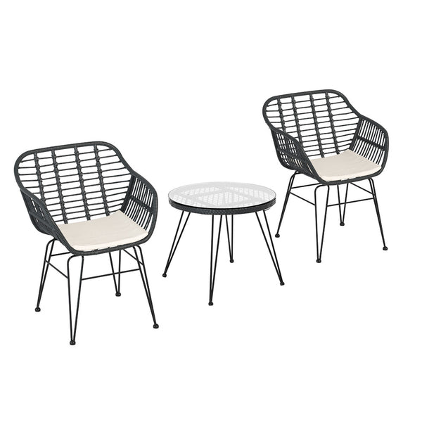  3PC Outdoor Furniture Set Lounge Setting Table Chairs Cushion Patio Grey