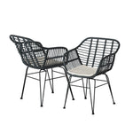 3Pc Outdoor Bistro Set Lounge Setting Table Chairs Cushion Patio Grey