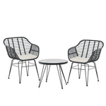 3Pc Outdoor Bistro Set Lounge Setting Table Chairs Cushion Patio Grey