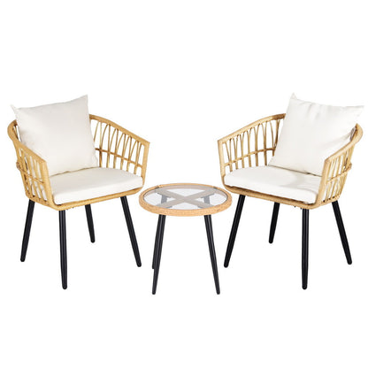 3PC Outdoor Bistro Set Patio Furniture Lounge Setting Table and Chairs Natural