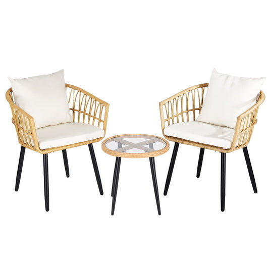 3PC Outdoor Bistro Set Patio Furniture Lounge Setting Table and Chairs Natural