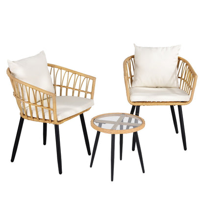 3PC Outdoor Bistro Set Patio Furniture Lounge Setting Table and Chairs Natural