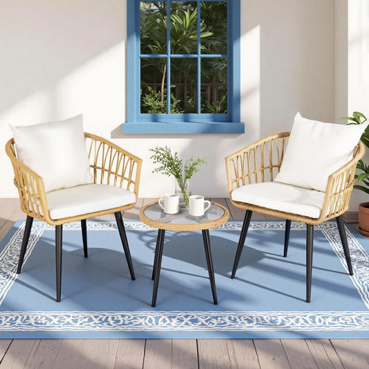 3PC Outdoor Bistro Set Patio Furniture Lounge Setting Table and Chairs Natural