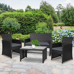 4 Pcs Outdoor Sofa Set Rattan Chair Table Setting Garden Furniture Black