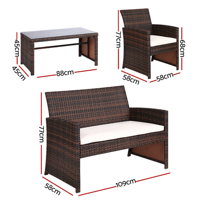 Set of 4 Outdoor Rattan Chairs & Table - Brown
